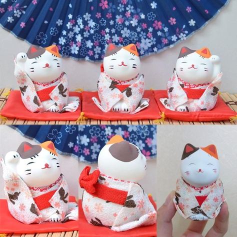 Lucky Cat Figurines Japanese Kimono Maneki-Neko Gypsum Ornaments 3Pcs/ – eCatShop Cat Presents, 3 Cats, Cat Figurines, Cat Items, Hand Painted Plates, Cat Statue, Maneki Neko, Cat Decor, Lucky Cat