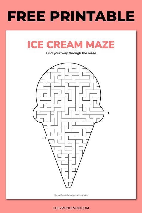 Free printable ice cream maze Printable Ice Cream, Ice Cream Games, Ice Cream Crafts, Printable Games For Kids, Printable Decorations, Mazes For Kids, Ice Cream Day, Ice Cream Theme, Summer Printables