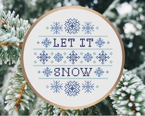 Snow Cross Stitch Pattern, Xmas Stitch, Snow Cross Stitch, Snowflake Cross Stitch, Winter Cross Stitch, Family Project, Cross Stitches, Diy Cross Stitch, Blue Snowflakes