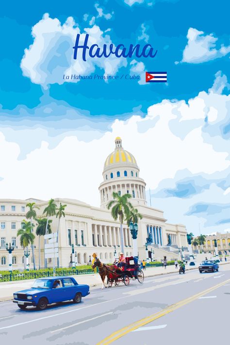 Havana is the capital and largest city of Cuba. The heart of the La Habana Province, Havana is the country's main port and commercial center. Cuba Country, Commercial Center, Havana Cuba, Catania, The Capital, Travel Posters, Havana, Cuba, Adobe Illustrator