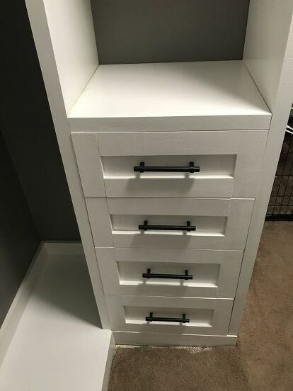 Over Christmas break, I began watching Tidying Up on Netflix and trying to better organize our closets. My master walk-in closet has always annoyed me, so I finally decided to tackle it! I tore out the wire closet shelving that was in there and created a DIY Closet Organizer with built-in drawers, shelves, and shoe storage. Here's an abbreviated description of how I built my closet organizer, for full details, please visit the tutorial on my website, link is at the bottom of this post.… Closet Shelves And Drawers, How To Build Closet System, Diy Closet With Drawers, How To Build A Closet System, How To Build Drawers For Closet, Built In Closet Drawers, Walk In Storage Closet, Walk In Storage, Diy Closet Organizer