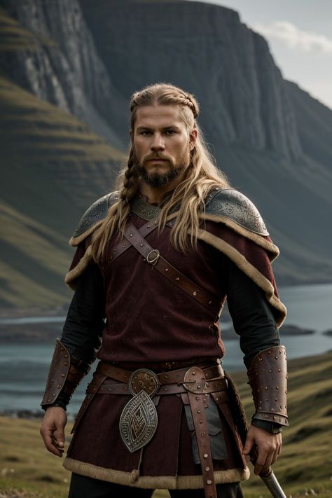 Viking Norse Men Vikings, Viking Attire Men, Celtic Costume Men, Man Viking Costume, Viking Man Aesthetic, Viking Mens Hairstyles, Viking Men Warriors, Viking Cosplay Men, Modern Viking Men