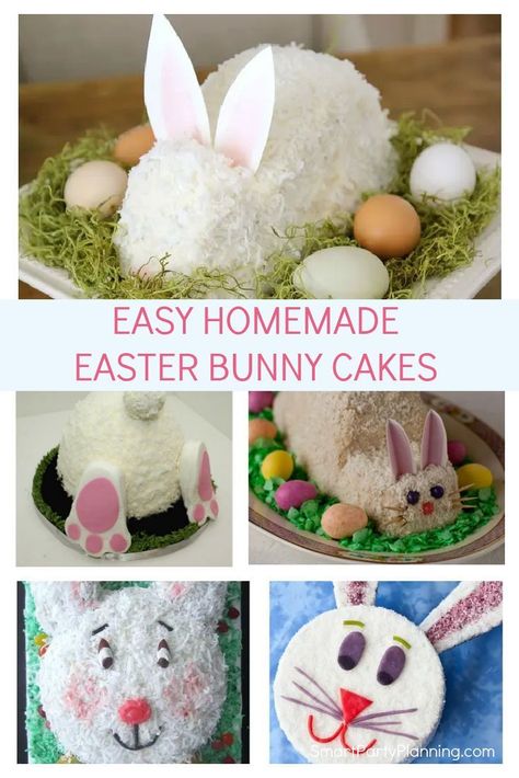 Simple and fun Easter bunny cake ideas. Get a little creative this Easter and learn how to make some bunny rabbit cakes that the kids are going to love. From simple elegant cakes to 3D cakes and  funny face and but cakes, there is something that everyone can enjoy. Each of these recipes have easy tutorials for you to follow to enable you to create something special this Easter. Easter Desserts Bunny Cake, Easter Bunny Shaped Cake, Bunny Easter Cake Ideas, Bunny Cake Recipes, Easy Bunny Cakes For Easter, How To Make A Bunny Cake For Easter, Bunny Cake For Easter, Bunny Rabbit Cake Ideas, Small Bunny Cake