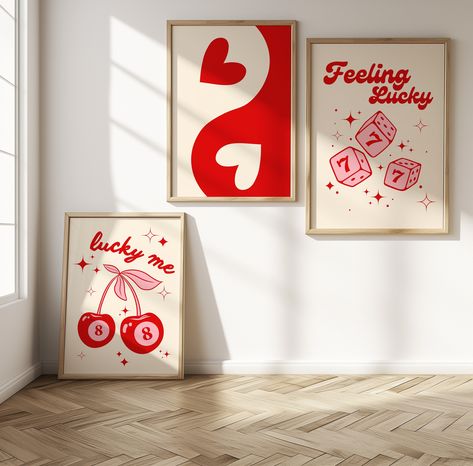 Lucky Me Poster, Cool People Live Here, Yin Yang Poster, Eclectic Art Prints, Cherry Poster, Wall Art Heart, Apartment Wall Decor, Bar Card, Different Kinds Of Art