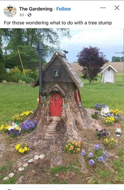 Stump Garden, Stump Decor, Stump House, Tree Stump Decor, Garden Spells, Tree Stump Ideas, Gnome Houses, Stump Ideas, Farm Entrance