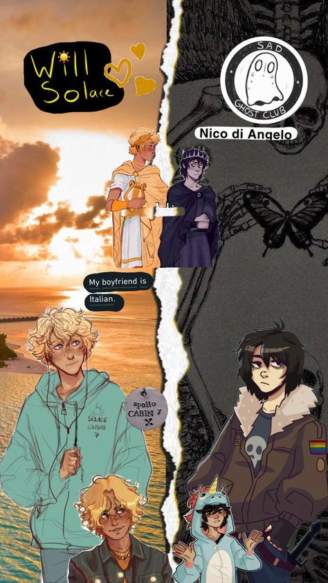 #solangelo #lgbtqiaplus #willsolace #nicodiangelo #italian #hades #apollo #doctor #ghostking #love Hades Apollo, Will Solace, Rick Riordan, Ghost