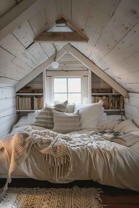 Small Attic Ideas Low Ceilings, College House Bedroom, Low Ceiling Attic Bedroom, Small Attic Spaces, Small Attic Bedroom Ideas, Attic Guest Room, Cozy Attic Bedroom, Attic Master Suite, Small Attic Bedroom