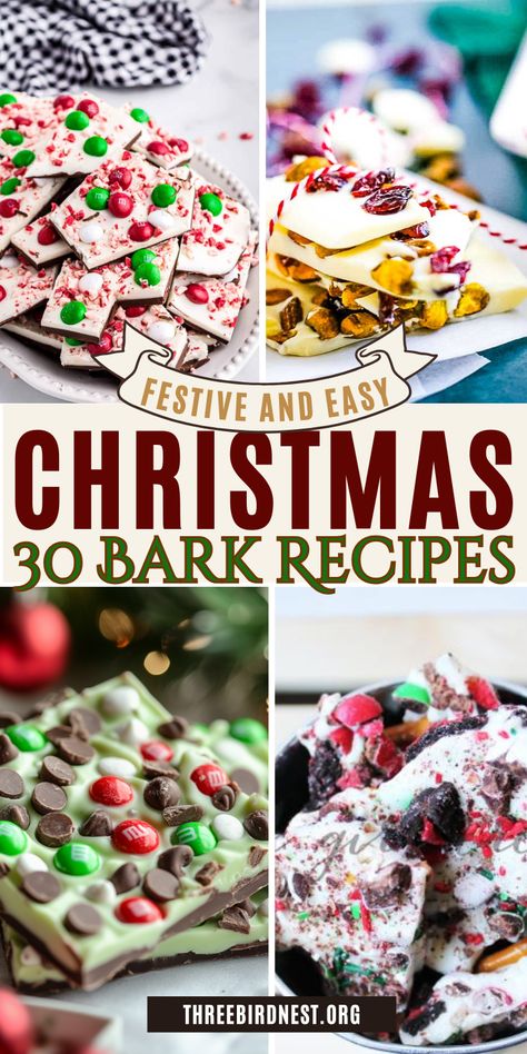 Christmas Bark Recipes - 30 Irresistible Christmas Bark Recipes to Sweeten Your Holidays - This Little Nest Christmas bark recipes that are so easy and so good. 5 ingredient barks that take minutes to make.  Use Christmas bark as a good Christmas gift if you like gifting candy.  Candy Christmas gifts, Easy Christmas bark, Easy Christmas desserts, 3 ingredient Christmas desserts. Christmas Tree Bark Recipe, Christmas Bark Recipes Smores, Christmas Chocolate Candy Ideas, Easy Treats To Make For Christmas, Christmas Recipes Candy, Christmas Bark Graham Crackers, Christmas Brittle Bark, Reese’s Bark, How To Make Christmas Bark