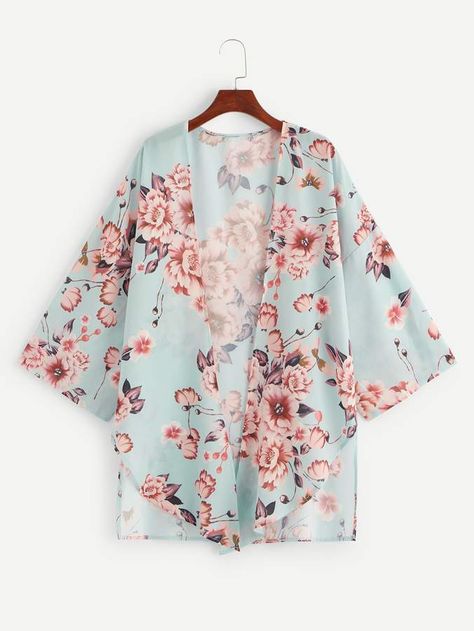 Kimono Plus Size, Kimono Floral, Plus Size Kimono, Mode Kimono, Boho Fabric, Chic Clothing, Floral Kimono, Shein Tops, Shein Style