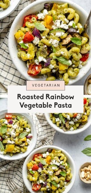 Roasted Veggie Pasta, Pesto Goat Cheese, Salad Options, Veggie Pasta Recipes, Cashew Pesto, Rainbow Pasta, Vegetable Pasta Salads, Veggie Pasta Salad, Roasted Vegetable Pasta