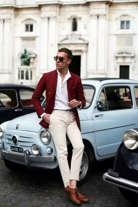 45 Simple and Classy Outfits Ideas For Men - Greenorc Burgundy Blazer Outfit, Red Blazer Outfit, Tuxedo Suit For Men, Cocktail Attire Men, Classy Outfits Men, Mens Fashion Simple, Mens Fashion Wear, Mens Fashion Edgy, Stylish Mens Fashion