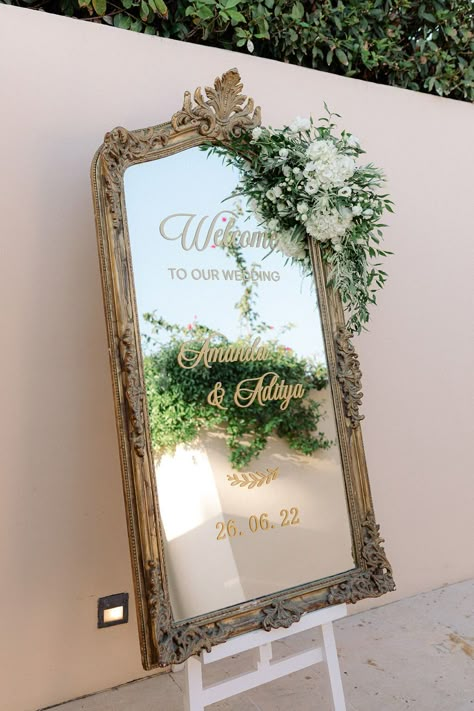 Mirror On Floor, Selfie Mirror Ideas, Welcome Sign Wedding Mirror, Wedding Mirror Selfie, Mirror Welcome Sign Wedding, Wedding Selfie Mirror, Event Mirror, Mirror Welcome Sign, Wedding Photo Table