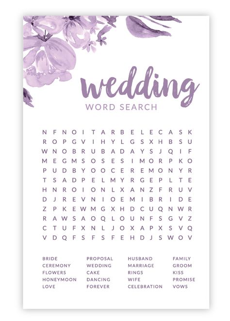 Wedding Word Scramble, Wedding Word Search, Bridal Shower Questions, Bridal Shower Games Funny, Bridal Shower Advice Cards, Advice For The Bride, Bridal Shower Advice, Wedding Wording, Purple Bridal Shower