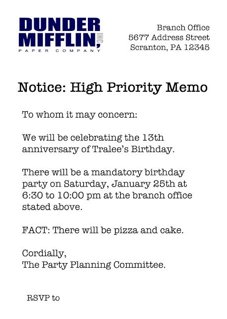 The Jacobs Clan: The Office Birthday Party The Office Bachelor Party, Office Party Theme Ideas, The Office Show Party Ideas, The Office 1st Birthday Party, The Office Invitations, The Office 30th Birthday, Oneder Mifflin, The Office Birthday Decorations, The Office Birthday Party Invitations