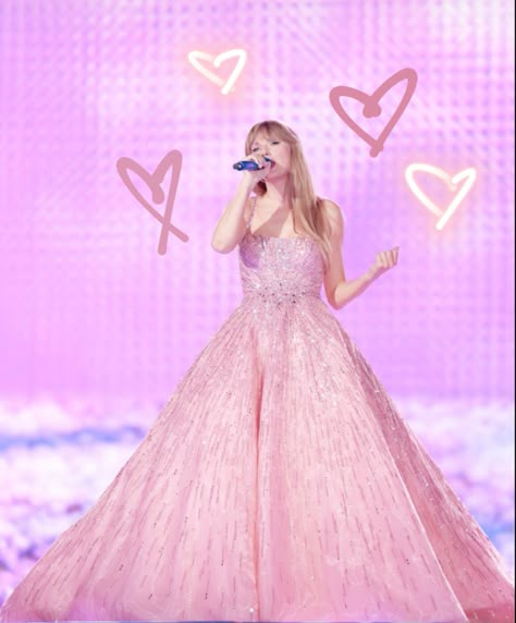 Lover Taylor Swift Pics, Taylor Swift In Pink Dress, Pink Enchanted Dress, Pink Taylor Swift Widget, Taylor Pink Aesthetic, Enchanted Dress Eras Tour, Taylor Swift Pink Dress, Taylor Swift Enchanted Dress, Pink Taylor Swift Aesthetic