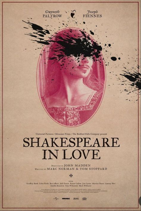 SHAKESPEARE IN LOVE (1998) poster design by Aleks Phoenix Shakespeare In Love Poster, Shakespeare Poster Design, Samantha Core, Shakespeare Posters, Shakespeare Poster, Shakespeare In Love, Aesthetic Roses, Shakespeare Plays, Love Posters