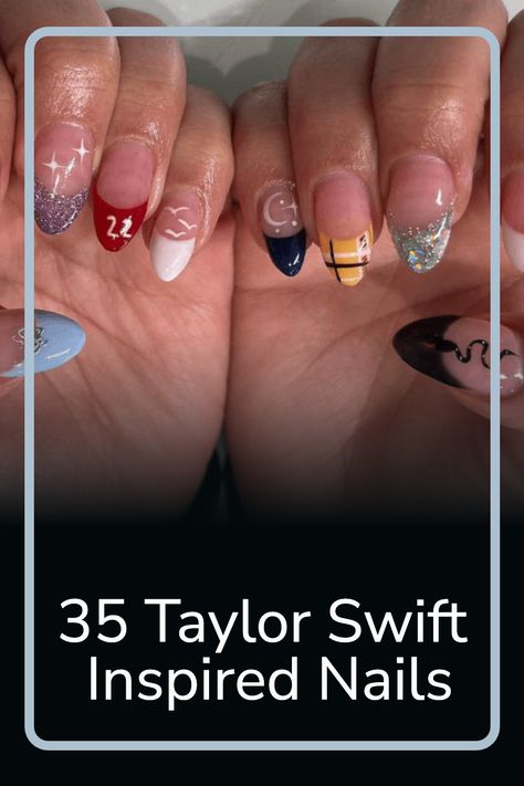 Are you a fan of Taylor Swift and her music? Then this is the perfect post for you! Take your love of T-Swift to the next level by recreating some of her iconic looks on your nails. Show off your fandom in style with an unforgettable mani. Ready to get creative? Check out the ideas we have here now! Nails Inspiration Concert, Taylor Swift Nails Inspired Easy, Taylor Swift Debut Album Nails, Taylor Swift Red Album Inspired Nails, Taylor Swift Eras Nail Ideas, Taylor Swift Manicure Eras, Taylor Swift Albums Nails, Taylor Swift Eras Nails Inspired, Taylor Swift Eras Manicure