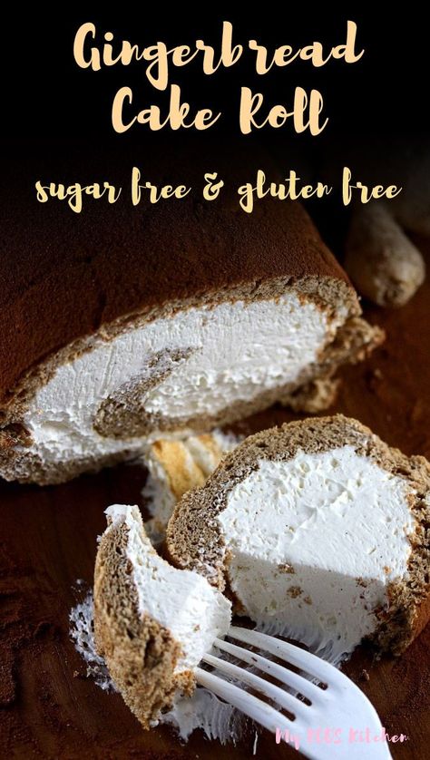 An amazing Gluten Free Gingerbread Cake Roll with a delicious sponge, filled with an easy cream cheese icing. This delicious dessert is low carb and sugar free - the perfect healthy holiday option for potlucks and family gatherings! #lowcarb #keto #gingerbread #swissroll #glutenfree #sugarfree #thanksgiving #christmas Gingerbread Cake Roll, Espresso Syrup, Gluten Free Gingerbread Cake, Keto Tiramisu, Keto Gingerbread, Italian Sponge Cake, Cashew Cream Cheese, Low Carb Gingerbread, Keto Cakes