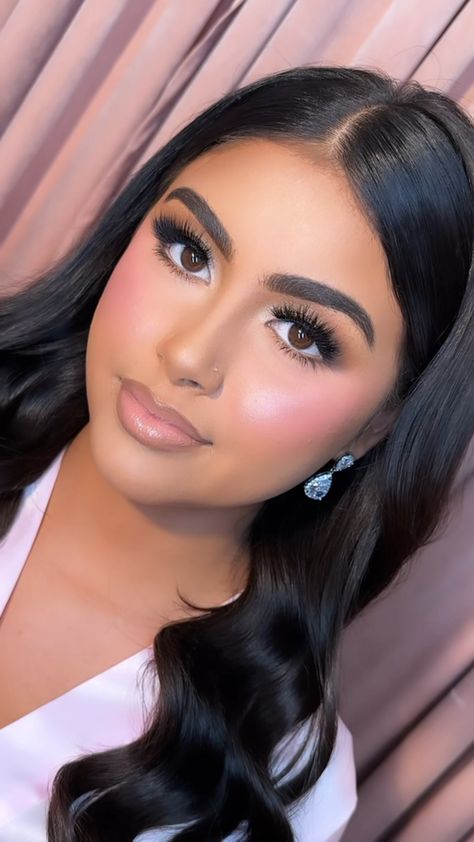 Soft Glam Quinceanera Makeup, Makeup For Dances, Makeup For Navy Blue Dress, Senior Makeup, Sweet 16 Makeup, Quince Makeup, Summer Wedding Makeup, Quinceanera Makeup, Natural Prom Makeup