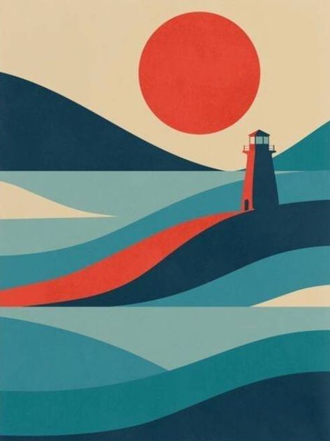 Lighthouse Illustration, Sea Lighthouse, Lighthouse Art, Simple Canvas Paintings, Gouache Art, Soyut Sanat Tabloları, Small Canvas Art, Minimalist Painting, Diy Canvas Art Painting