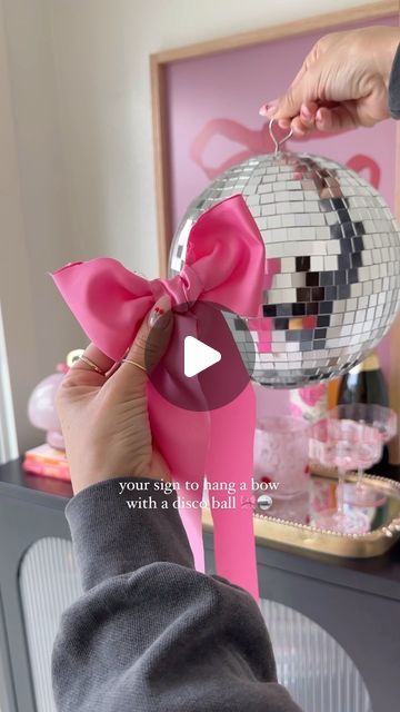 Deborah Trette on Instagram: "i just had to go there 🎀 and i am so glad because it looks so extra and cuuuuute for valentines! made a bow out of a piece of fabric and attached to an 8in disco ball with fishing line. save and share with your bestie 🫶🏻 My forever and always sign: @opalplusolive #diy #diydecor #diyidea #diyhomedecor #bowtrend #bowdecor #bows #coquette #discoball #discoballdecor #amaoznhome #valentinesdecor #galentine #galentinesday #pinkaesthetic" Forever And Always Sign, Snoh Aalegra, Bows Coquette, Birthday Party Design, Forever And Always, 30th Birthday Parties, Disco Balls, Pink Decor, Fishing Line