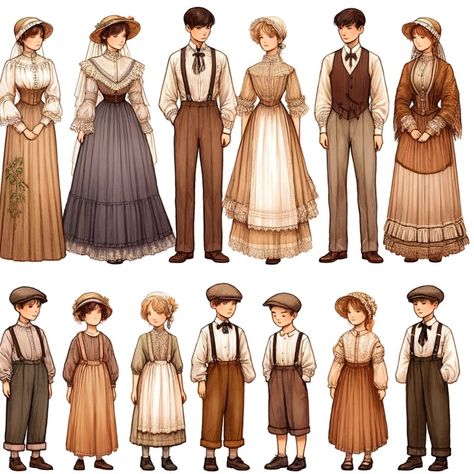 19s Outfits Women, 1900s Working Class Fashion, Historical Fashion Drawing, 19th Century Russia, 1800s American Fashion, 1800 Outfits, Seamstress Character Design, Victorian Fashion Drawing, 1900s Drawing