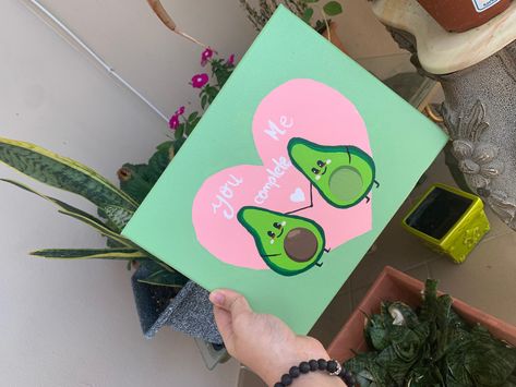 Avocado Canvas Painting, Aesthetic Avocado Drawing, Avocado Painting Cute, Avocado Paintings, Friendship Artwork, Friendship Paintings, Friendship Canvas, Avocado Painting, Avocado Art