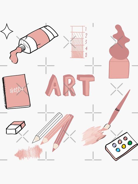 "Peach Art School Subject Sticker Pack" Sticker by The-Goods | Redbubble Art Design Subject, Art Subject Design, Subject Design Notebook Ap, Mapeh Subject Design Aesthetic, Mapeh Arts Design, Mapeh Subject Design Logo Aesthetic, Esp Subject Design Aesthetic, Art Subjects Ideas, Mapeh Cover Page Design