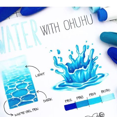 Copic Coloring Tutorials, How To Color Water, Marker Coloring Techniques, Ohuhu Markers Color Chart, Ohuhu Color Combinations, Copic Marker Art Easy, Ohuhu Marker Art, Alcohol Markers Art Ideas, Markers Drawing Tutorial