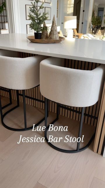 Monika Saran on Instagram: "Check out my gorgeous bar stools from @luebona! These are heavy and high quality. They are counter height stools. The linen fabric option goes so well with my neutral decor and looks great in my kitchen. They have other options available too! To get yours, search ‘Jessica’ on www.shopluebona.com to find the product, and use my coupon code ‘Monika15’ to get 15% off. **if sold out here, I’ll send you an Amazon link - just type shop in the comments* #shopluebona #stylewithluebona #homedecor #neutraldecor #barstool #counterstools" Kitchen Counter Stools Ideas, Fabric Bar Stools Kitchen Island, Island Stool Ideas, Kitchen Bar Stools Counter Height, Aesthetic Barstools, Neutral Bar Stools, Barstool Inspiration, Modern Barstools In Kitchen, Island Stools Kitchen