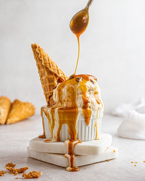 Ice Cream - Commercial Food Photography by Kateryna Pavlichenko from Los Angeles, United States | Phoode Food Photography Cake, Commercial Food Photography, Ice Cream Flower, Ice Cream Photography, Cake Branding, Caramel Ice Cream, Food Texture, Dessert Photography, Professional Profile