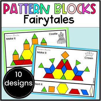 This collection of 10 Fairytale Pattern Block mats and task cards will support your learners as they learn to identify, sort, flip, rotate and turn shapes. Great as part of a castle, medieval, or fairytale theme topic!How challenging is it?There are three levels of difficulty so you can tailor the activities to your learners:full-size color and ink saver version for practicing matchingtask cards for learners to put the shapes together without a matoutline version for those that need an extra cha Fairytale Ball Kindergarten, Fairy Tale Crafts Kindergarten, Back To School Pattern Block Mats, Castles Preschool Activities, Fairy Tales Preschool Theme, Fairy Tale Preschool Theme, Preschool Fairy Tale Activities, Fairytale Activities For Preschool, Fairy Tale Preschool