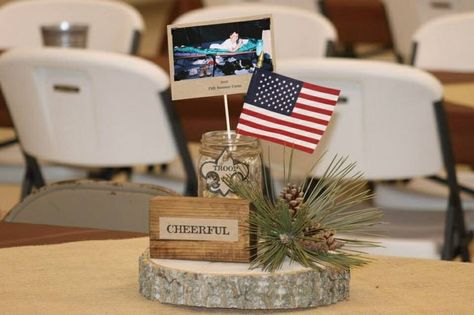 Eagle Scout Court of Honor Table Decorations | Eagle Scout Court of Honor centerpiece. Each of the 12 tables had a ... Court Of Honor Ideas, Eagle Scout Project Ideas, Arrow Of Light Ceremony, Eagle Scout Court Of Honor, 12 Tables, Boy Scouts Eagle, Boy Scouts Merit Badges, Eagle Scout Ceremony, Court Of Honor