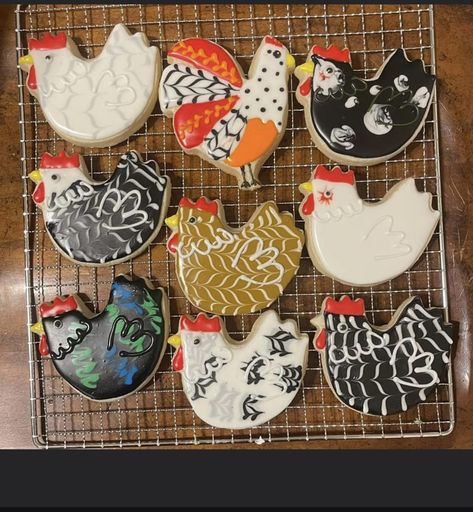 Rooster Cookies, Colored Sugar Cookies, Lemon Royal Icing, Vanilla Cookie Dough, Chicken Cookies, Cottage Food, Chicken Cake, Colored Sugar, Sugar Cookie Designs