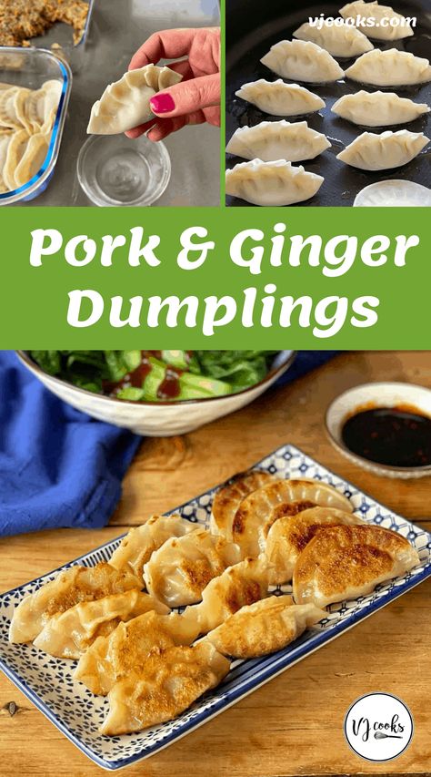 Pork and ginger dumplings Pork And Ginger Dumplings, Pork Dumpling Filling, Sausage Dumplings, Chicken Pot Pie Dinner, Sticky Lemon Chicken, Homemade Dumplings Recipe, Potstickers Recipe, Vj Cooks, Smoked Salmon Salad