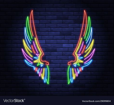 Neon Angel Wings, Neon Wings, Neon Light Wallpaper, Wings Wallpaper, Glowing Background, 동화 삽화, Angel Wings Wall, Wing Wall, Neon Wall Art