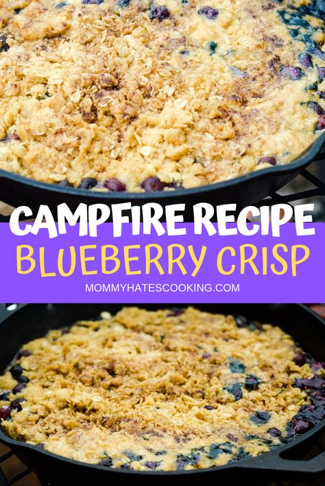 Campfire Dessert, Campfire Desserts, Pie Iron, Camping Menu, Camping Desserts, Blueberry Crisp, Blueberry Desserts, Easy Camping Meals, Blueberry Cobbler