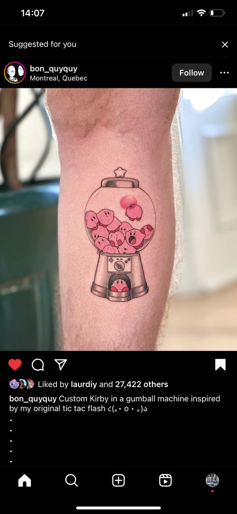 Kirby Tattoo, Bubble Tattoo, Microphone Tattoo, Cute Tats, Geek Tattoo, Vine Tattoos, Tattoo Care, Gaming Tattoo, Tattoo Desings