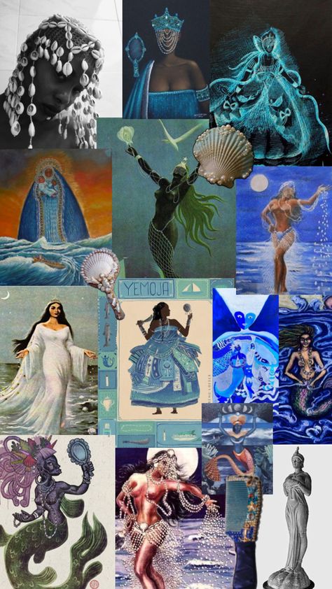 Yemoja Orisha Goddesses, Orisha Goddesses, Divine Core, Divine Spirituality, Mermaid Collage, Yemaya Orisha, African Mermaid, Prairie Design, African Mythology