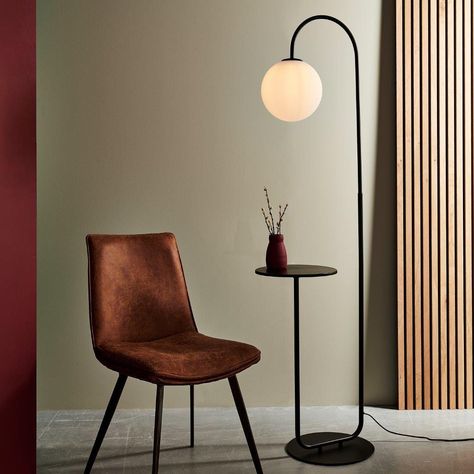 Opal Sphere, Floor Lamp With Table, Lamp With Table, Black Wall Lights, Traditional Floor Lamps, Large Floor Lamp, Unique Floor Lamps, Floor Lamp With Shelves, Lounge Lighting