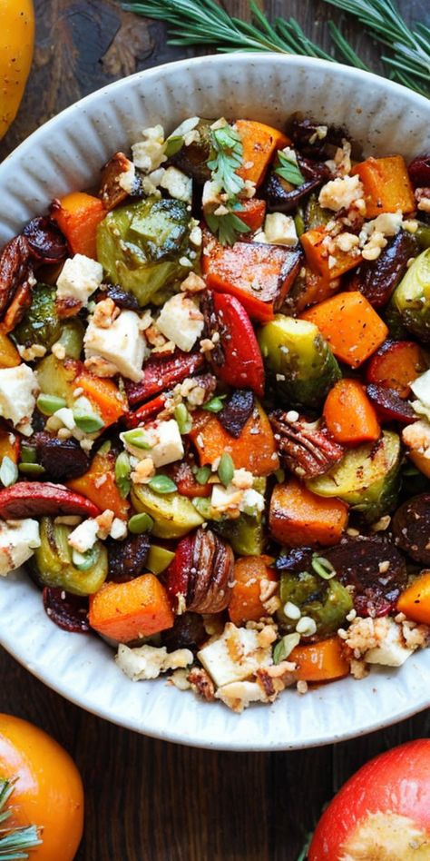 Warm up your holiday table with this Delicious Roasted Winter Vegetables recipe. The perfect side for Christmas feasts, full of seasonal flavor! #WinterVeggies #ChristmasCooking #HolidaySides #VegetarianDelights #RoastedVeggies Seasoned Veggies Roasted Vegetables, Italian Roasted Veggies, Roasted Vegetables With Sauce, Roasted Winter Vegetables Oven, Hot Vegetable Side Dish Christmas, Winter Roasted Vegetables, Christmas Roasted Vegetables, Easy Pozole, Easy Pozole Recipe