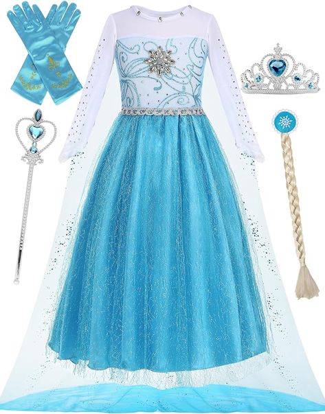 Amazon.com: RELARLiYA Princess Elsa Dress for Girls Frozen Costume Halloween Carnival Cosplay Snow Birthday Party Outfits 9-10Y : Toys & Games Frozen Dress Kids, Elsa Dress For Kids, Elsa Costume For Kids, Elsa Design, Elsa Dresses, Elsa Snowflake, Birthday Fancy, Princess Costumes For Girls, Elsa Outfit