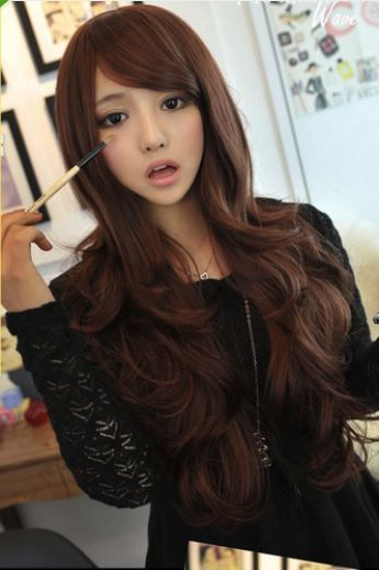 this color Oblique Bangs, Curly Long Hair, Wavy Hair Extensions, Hair Extension Clips, Long Curls, Wavy Curly Hair, Fluffy Hair, Full Wigs, Real Human Hair