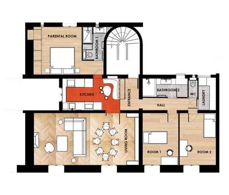 Sophie Dries renovates Paris apartment from the Haussmann era Paris House Floor Plan, Loft Apartment Exterior Architecture, Paris Flat Parisian Apartment, Luxury Apartment Floor Plans, Parisienne Apartment, Paris Apartment Interiors, Paris Flat, Apartment Exterior, French Apartment