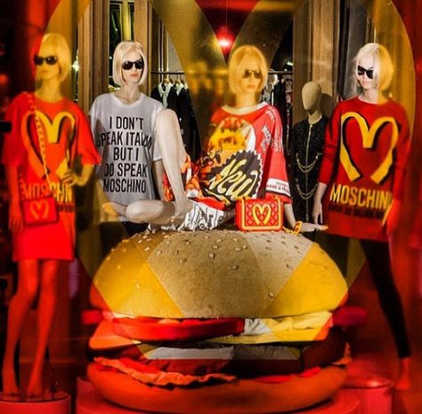 #Moschino #FastFood #McDonald #RedYellow  By Visual Merchandising Project Food Collection, A Bathing Ape, Window Design, Grad Parties, Visual Merchandising, Official Store, Red Yellow, Moschino, Make It Simple