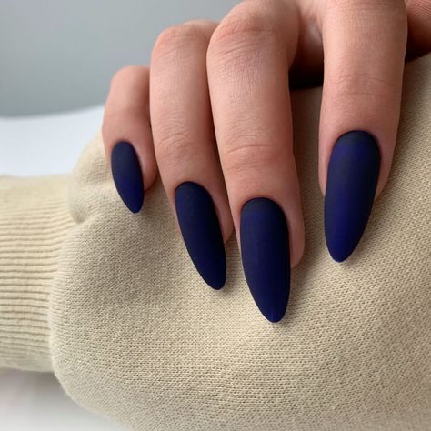 Winter Nails Solid Color 2023-2024 24 Ideas: Embrace the Season with Style Matte Royal Blue Nails, Dark Almond Nails Designs, Blue Nails Matte, Dark Blue Almond Nails, Winter Nail Colors, Deep Red Nails, Metallic Nail Polish, Golden Nails, Nail Colors Winter