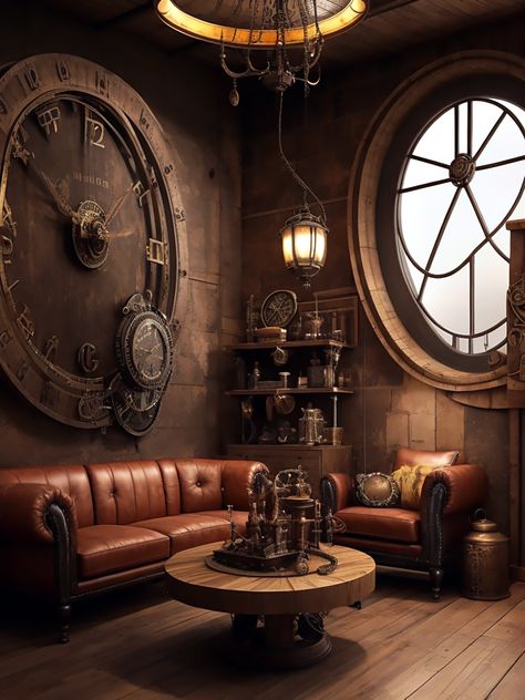 Steampunk Coffee Shop, Steampunk Architecture, Steampunk Interior Design, Steampunk Interior, Bar Deco, Steampunk Furniture, Tongue And Groove Ceiling, Steampunk House, Steam Punk