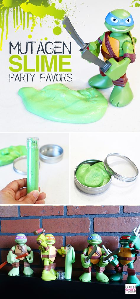 Ninja Turtles Party Ideas – Make Ninja Turtles Mutagen Slime with this step-by-step tutorial from Soiree Event Design.  #soireeeventdesign #boypartyideas #tmnt #ninjaturtles #ninjaturtlesslime #slime #partyactivities Ninja Turtle Obstacle Course, Tmnt Birthday Party Favors, Ninja Turtle Party Activities, Ninja Turtle Games For Party For Kids, Ninja Turtle Favors, Tmnt Activities, Ninja Turtles Birthday Party Ideas Games, Ninja Turtles Party Favors, Tmnt Party Favors