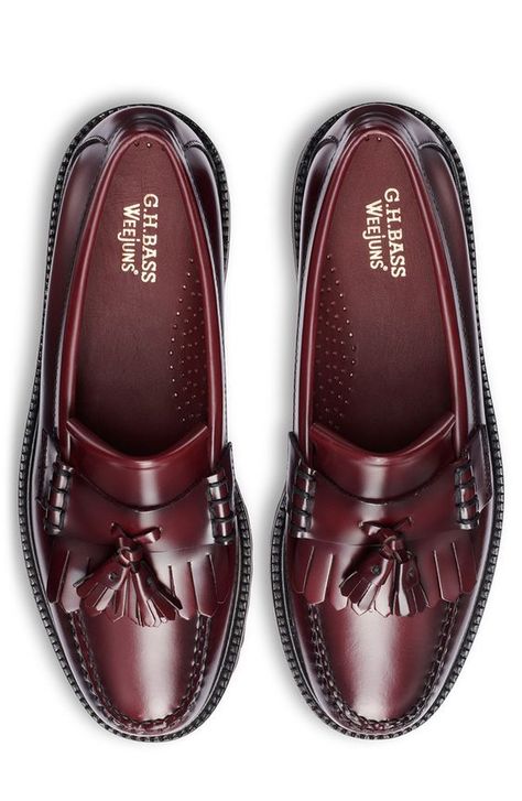 A chunky lug sole brings modern charm to a classic loafer crafted from rich leather with a hand-sewn kiltie tassel on the vamp. Leather upper, lining and sole Imported Men's Shoes Luxury Textured Sole Spring Loafers, Luxury Fitted Tassel Loafers For Formal Occasions, Classic Luxury Tassel Loafers With Removable Insole, Classic Men Shoes, Red Shoes For Men, Black Shoes Men Casual, Formal Mens Shoes, Tassel Loafers Men, Fire Accessories