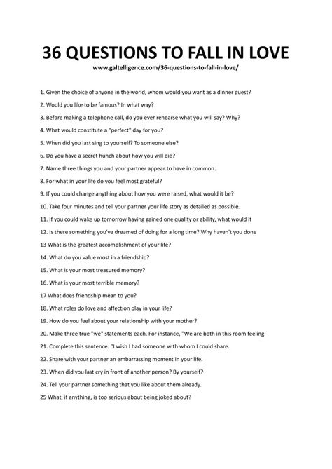 Questions To Ask To Fall In Love, Questions To Make You Fall In Love, Questions To Make Someone Fall For You, 36 Questions To Fall In Love, Questions To Fall In Love, 36 Questions, Positive Characteristics, 30 Questions, Love Questions